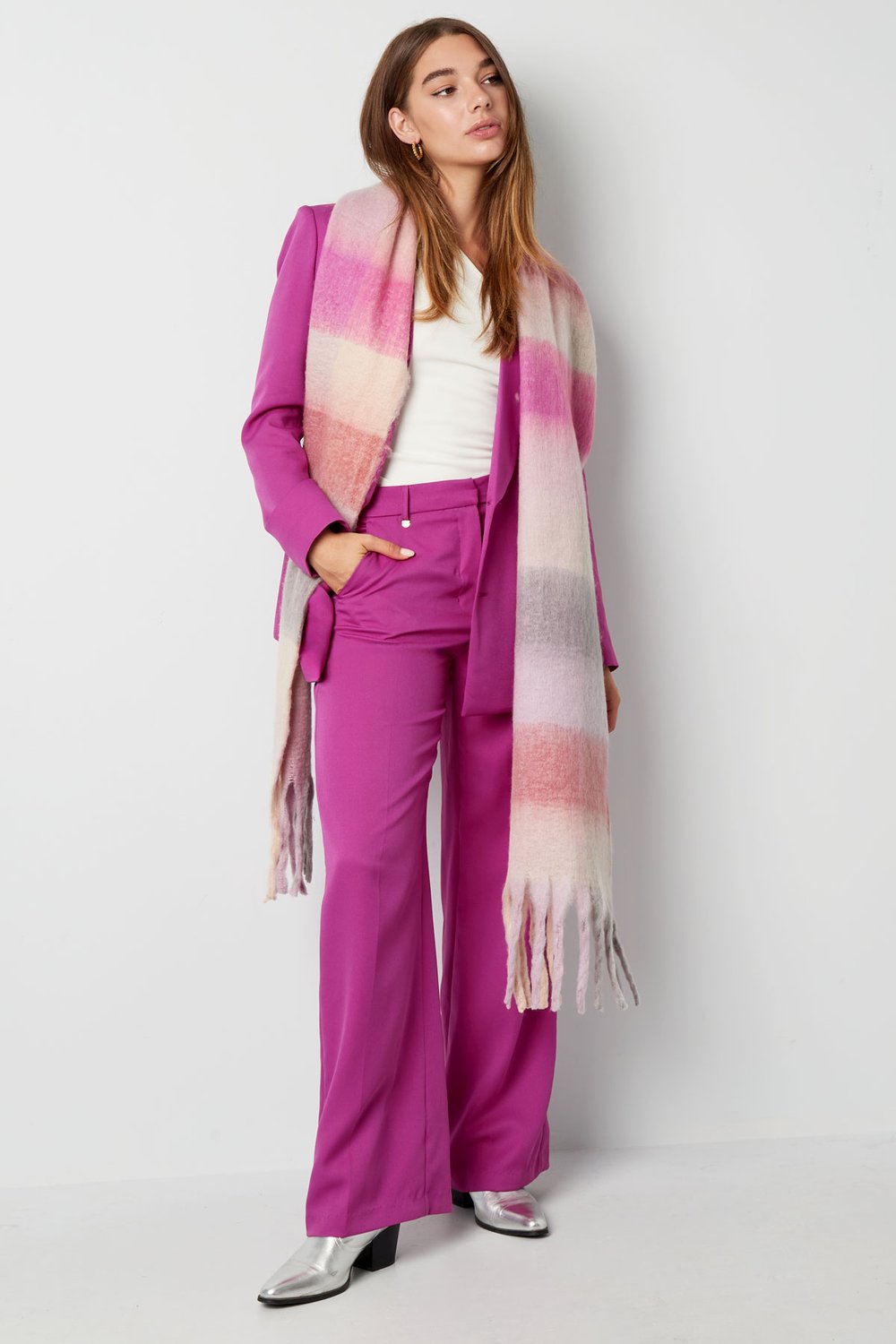 Winterschal karierte Farben Lila Polyester h5Bild6